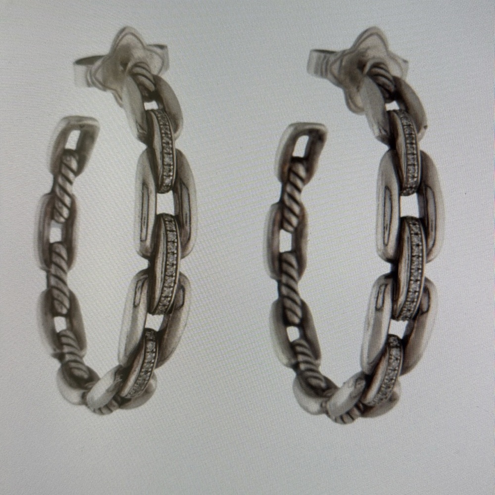 David Yurman Authentic Silver Wellesley Chain-Link Earrings with diamonds